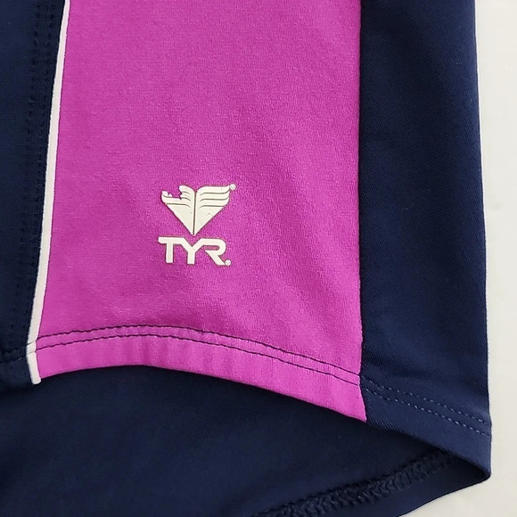 TYR Women's Blue Pink Tank Solid Paneled Piping One Piece  Swimsuit Size Medium - Picture 7 of 14